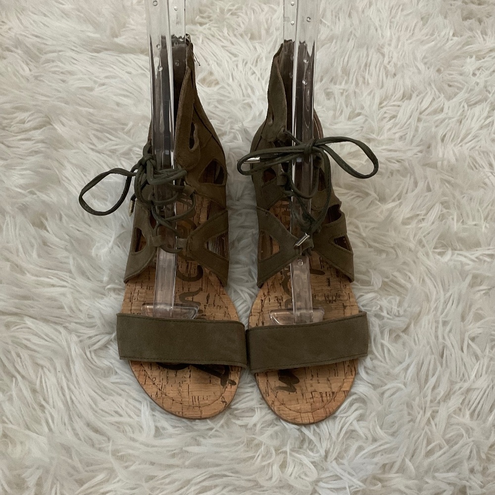 Sam Edelman Dean Suede Lace Up Sandals - Green - Size 6